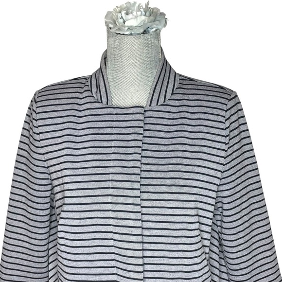 CAbi #5474 Dapple Stripe Car Coat Gray Blue Knit Jacket Ponte Knit Trench Sz M - Picture 7 of 16